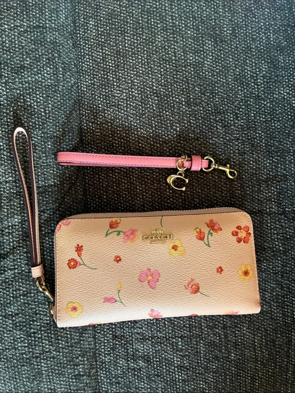 Coach Pink Floral Zip Wristlet with Detachable Strap